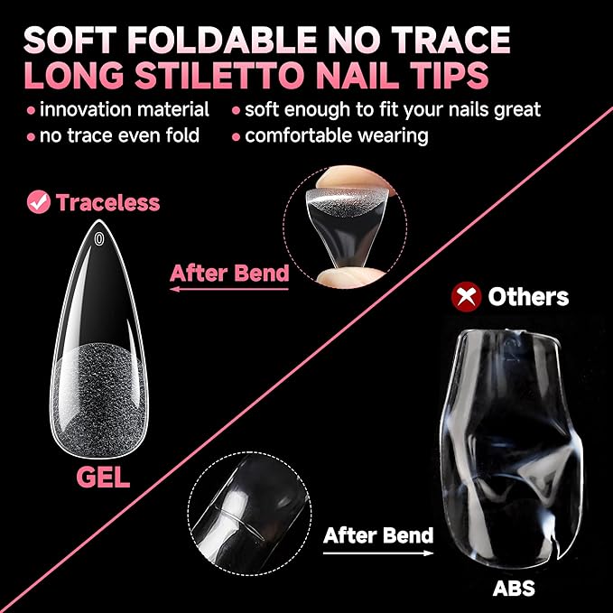 UNA GELLA Long Stiletto Gel Nail Tips Full Cover 120pcs Half Matte Nail Tips Long Stiletto Almond Fake Clear Nails Tips S tiletto Press on Nails for Nail Extensions Home Nail Art Salon 12 Sizes