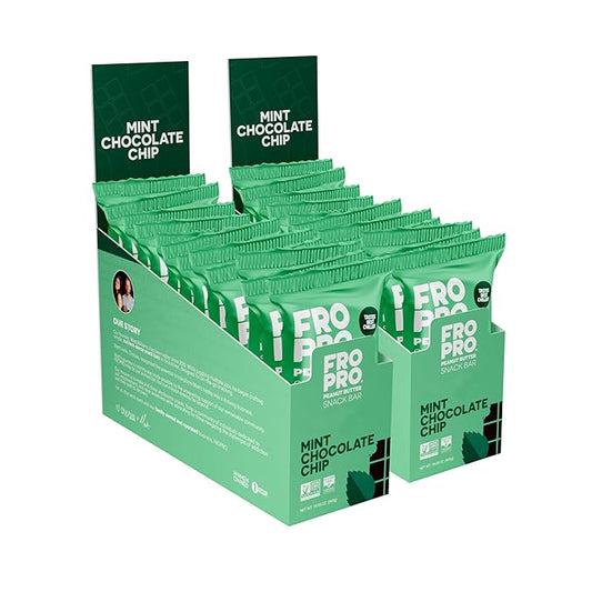 FROPRO Plant Protein Snack Bars - Plant Based Protein Bars, All-Natural, Gluten, Dairy, & Soy Free, High Protein Bars with Low Calories | Mint, 24 Pack