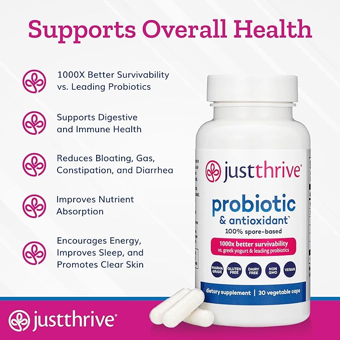 Just Thrive Probiotic & Antioxidant 30 Caps & Ultimate IgG 120 Caps Bundle Spore-Based Digestive & Immune Support Complete Detox & Immune Support - 30-Day Supply