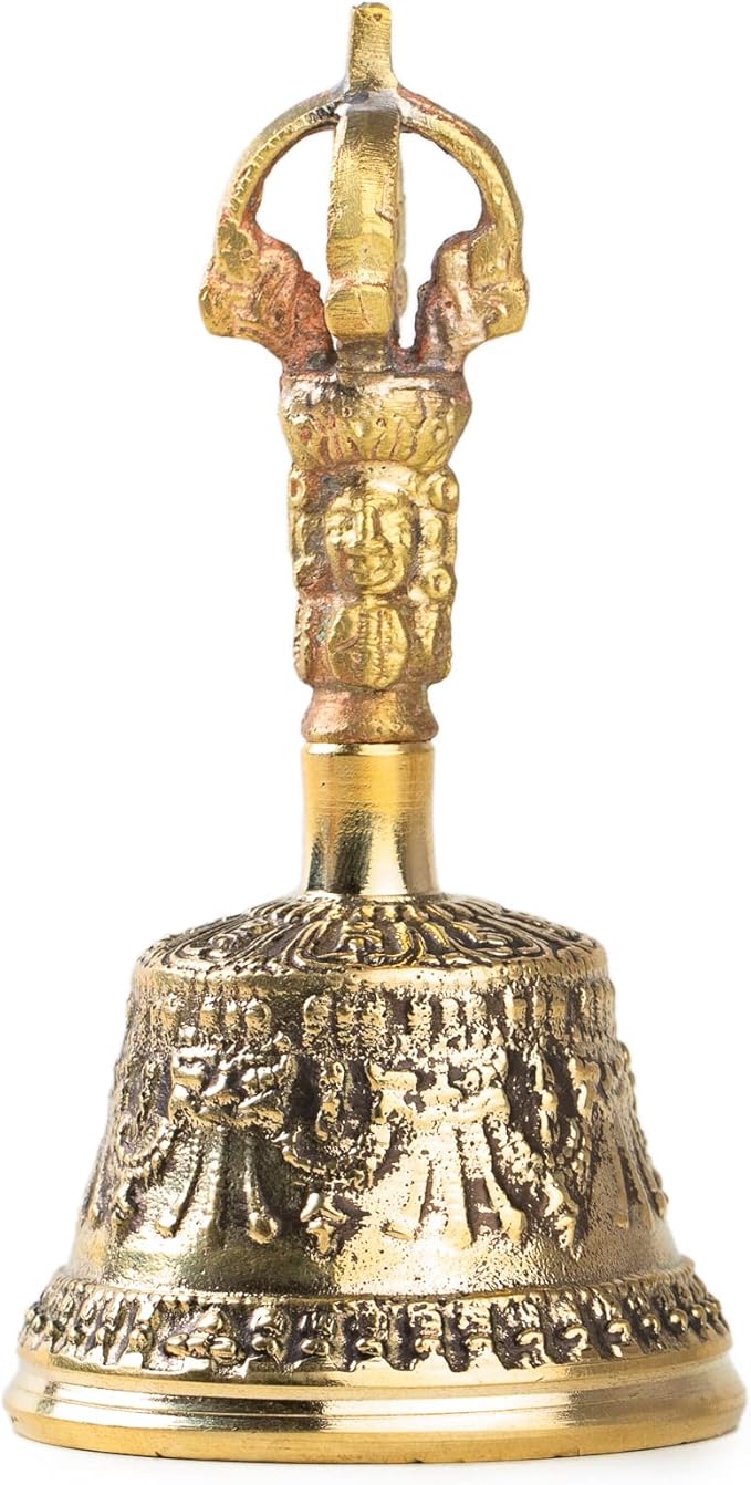 Mini Tibetan Bell Bajra Set - Dharma Object Alter Pray Singing Bowl Hand Bell Handmade Buddhist Meditation Bell by Himalayan Bazaar (4-Inch)