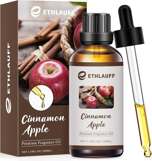 Cinnamon Apple Essential Oil, 100ml Fall Essential Oil for Diffusers for Home,Candle Scented Oils for Soap Making, Bath Bombs, Massage -3.38FL.OZ