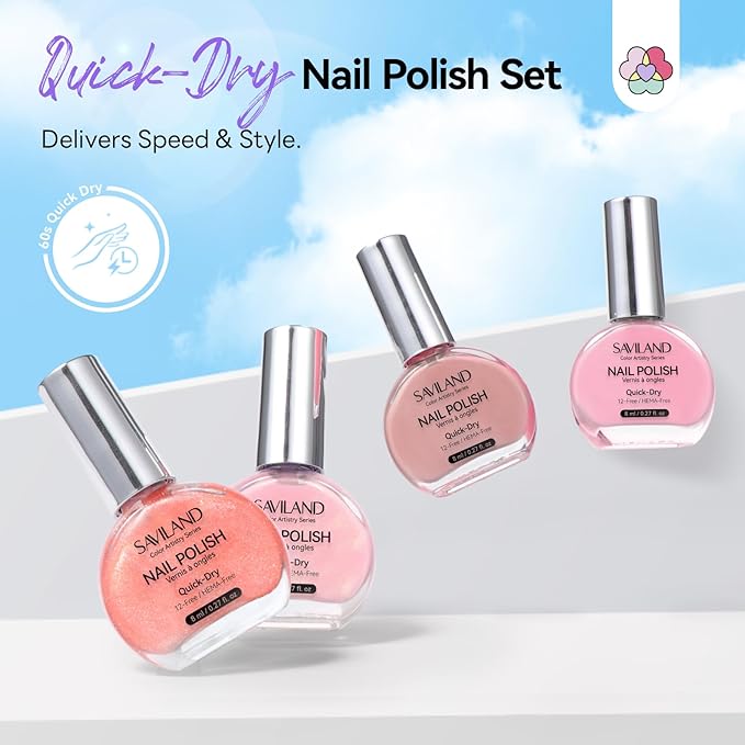 SAVILAND Pink Nude Nail Polish Set: 6-Color Quick Air Dry Nail Polish Shimmer Glitter Pearl Pink Fingernail Polish Set 12-Free Nail Lacquer DIY Home Christmas Gifts for Women 8ml