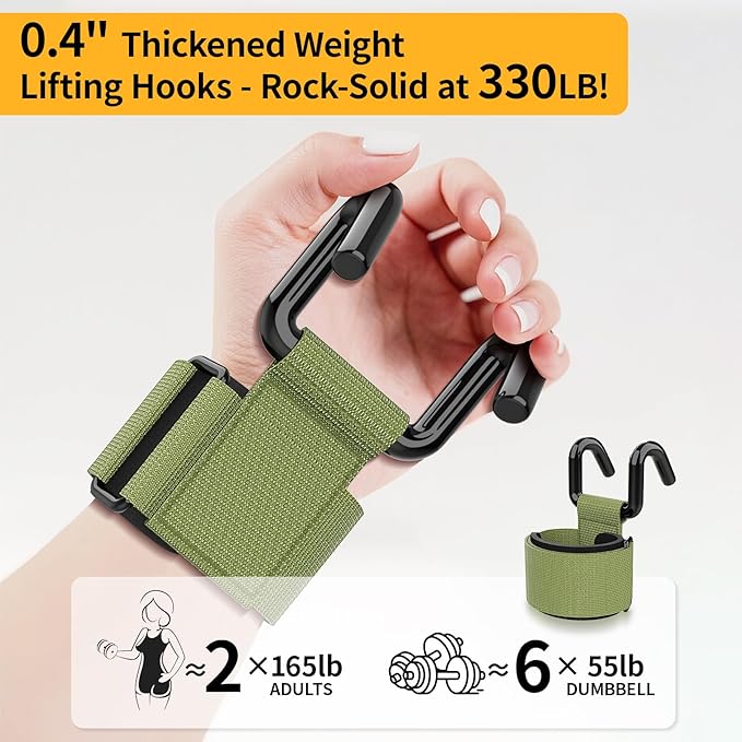 GPANDAG Weight Lifting Hooks for Men and Women(Pair), 330 LB Heavy Duty Gym Lifting Wrist Strap Hook for Deadlifts, Pull-Ups, Strength Training, 0.4inch Grip Weightlifting Hooks for Teen