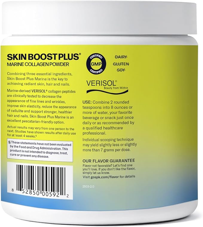 Marine-derived VERISOL Bioactive Hydrolyzed Collagen Peptides | Collagen Powder Supplement with Vitamin C & Hyaluronic Acid | Marine Skin Boost Plus (Peach) [30-Serves]