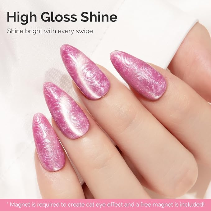 MelodySusie Pearl Cat Eye Gel Nail Polish, 0.5 Fl Oz Bubblegum Pink Glitter Holographic Magnetic Nail Polish with Magnet, UV Nail Polish for Nail Art Manicure Salon DIY at Home G1603