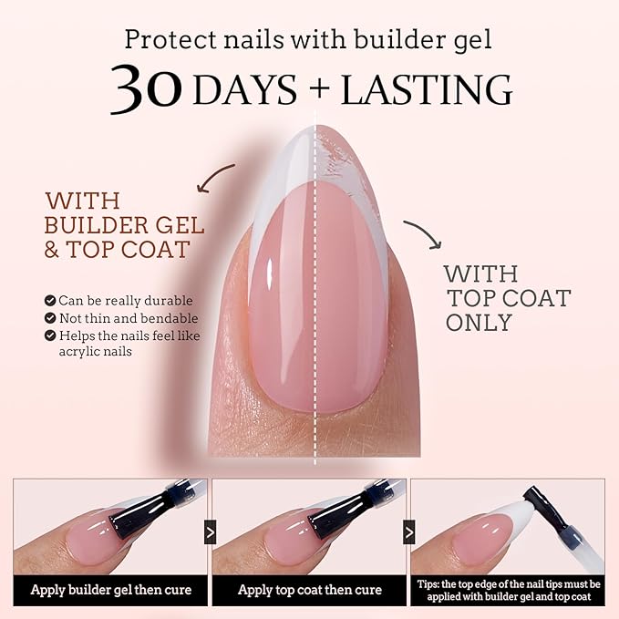 BTArtboxnails French Gel Nail Tips - French Tip Press on Nails Pink Medium Almond XCOATTIPS for Nail Extensions