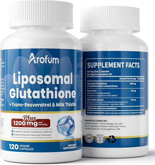 Liposomal Glutathione, Reduced Setria L-Glutathione, with Trans-Resveratrol & Milk Thistle, Liposomal Delivery for Daily Nutritional Support, Liver Wellness & Skin Health - 120 Capsules