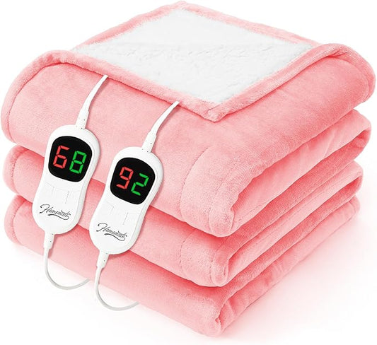 Homemate Electric Heated Blanket Queen - 84"x90" Heating Bed Blankets Throw with 10 Heating Levels 8 Hours Auto Off Fast Heating Over-Heated Protection Ultra Soft Warm Flannel ETL Certified Pink