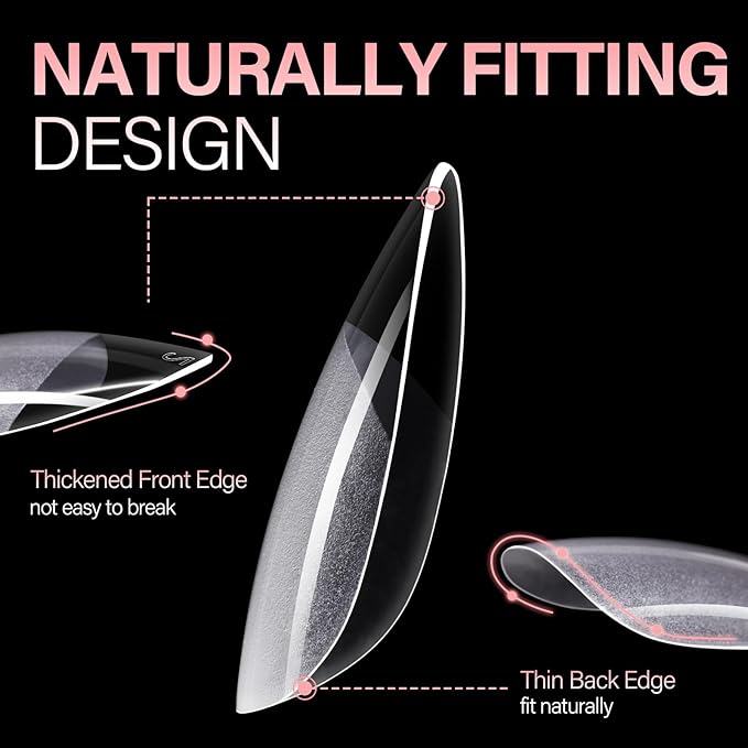 AILLSA Short Oval Nail Tips Full Cover Clear Gelly Nails Tip Half Matte Acrylic Tips Pre-Filed Fake Press on Nail Tips for Extension Home DIY Salon Manicure 216PCS 12 Sizes