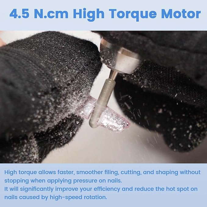 Delanie Professional Nail Drill High Torque 35000 RPM Rechargeable Portable Electric Nail File Filer for Acrylic Gel with Cuticle Bits, Salon Manicure Tool, White