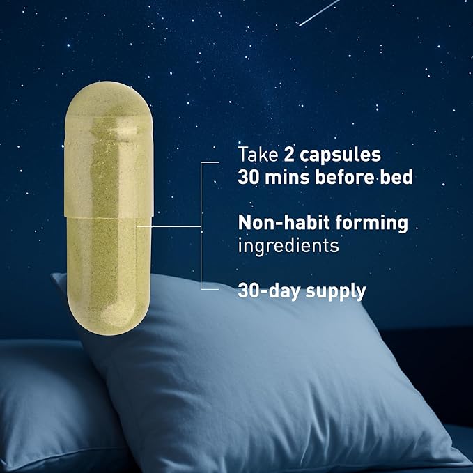 BergaMet 4 Sleep Support Formula with Ashwagandha KSM-66, Rhodiola, Chamomile Extract & L-Theanine – Natural Aid for Restful Nights and Stress Relief with no Melatonin – 60 Capsules
