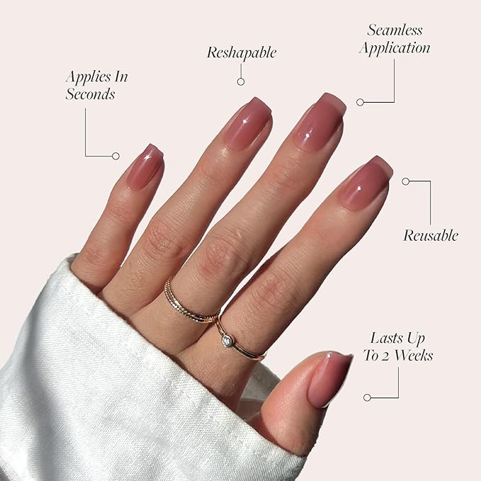 Glamnetic Press On Nails - Dusty Pink | Medium Square Fake Nails, Sheer Mauve Neutral, Salon Quality | 15 Sizes - 30 Nail Kit