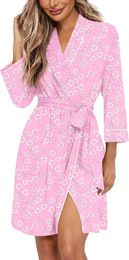 Ekouaer Women Robes Shawl Collar Bathrobe Short Kimono Robe Soft Knit Bathrobes Ladies Sleepwear with Pockets S-XXL