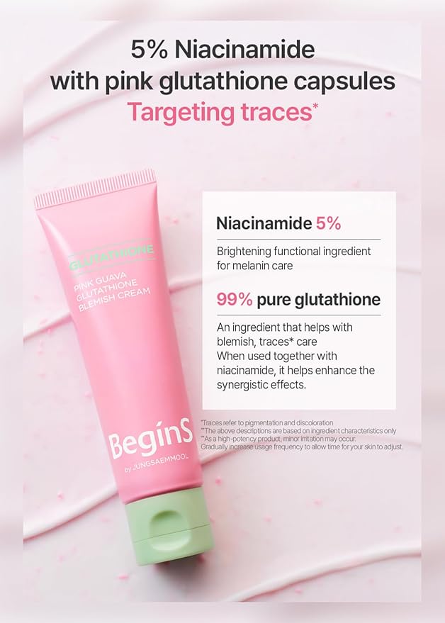 Pink Guava Glutathione Blemish Cream 1.7 Fl Oz, Facial Moisturizer with 99% Pure Glutathione, Niacinamide and Vitamin C, Lightweight Hydration, Korean Skincare for Daily Use