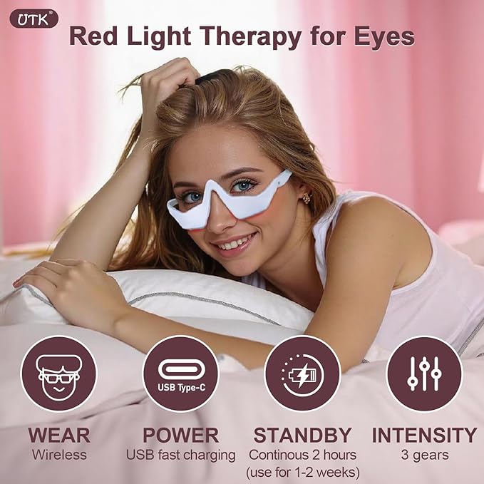 Under-Eye Red Light Therapy Glasses for Women,10 Min Daily Use for Digital Eye Strain Eye Bag Dark Circles Puffiness,39g Ultra Lightweight, Rechargeable