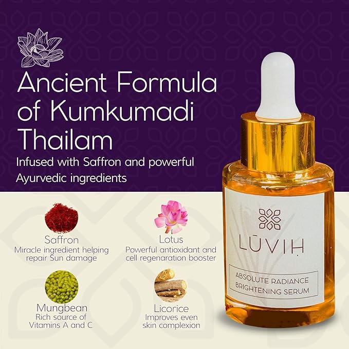 LUVIH Absolute Radiance Face Serum with Saffron & Licorice – Ayurvedic Brightening & Dark Spot Corrector for Pigmentation, Sun Damage & Uneven Skin Tone – 30 mL
