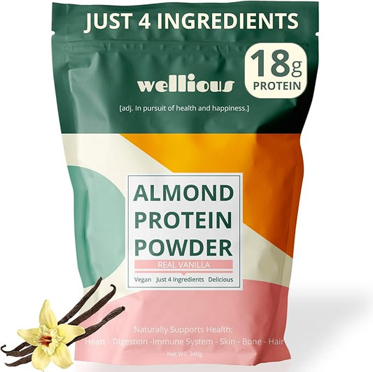 wellious Clean Vegan Protein Powder Vanilla - Plant Based Protein, Dairy Free, for Gut Health, No Sodium, High Fiber, Keto Friendly, Non Dairy, Lactose Free Protein Powder