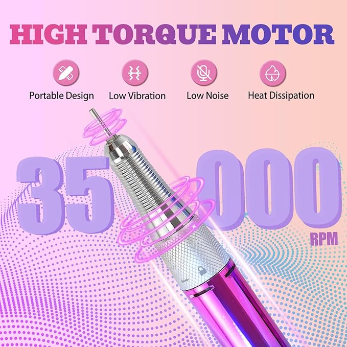 Nail Drill Portable Electric Nail File 35000RPM Electric Nail Drill Cordless Professional with Bits for Acrylic Gel Nails Nail E-File Machine Manicure Polishing for Salon Home (Snowflake Blue)