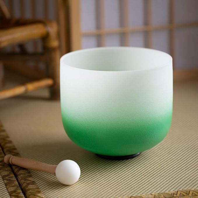 Hye-eun Crystal Singing Bowls Set, 432HZ 8-12 Inch Quartz Gradient Color Chakra Tuned Singing Bowl Set of 3 (8"B 10"F 12"C) for Sound Healing with Carrying Case Suede Striker and Rubber Mallet