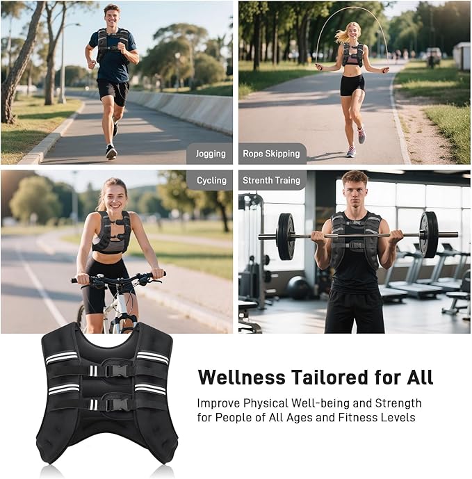 Weighted Vest for Men Women, 8lbs/12lbs/16lbs/20lbs Weight Vest with Reflective Stripes for Workout, Strength Training, Running, Fitness, Muscle Building, Weight Loss