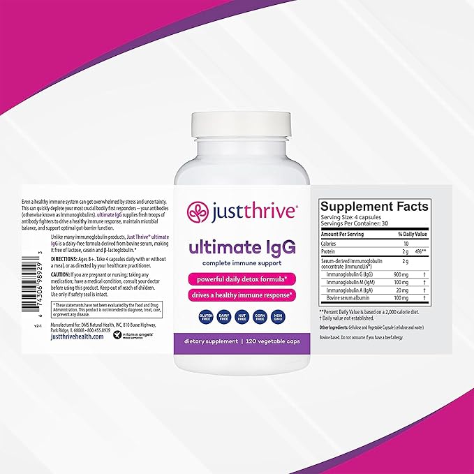 Just Thrive Probiotic & Antioxidant 30 Caps & Ultimate IgG 120 Caps Bundle Spore-Based Digestive & Immune Support Complete Detox & Immune Support - 30-Day Supply