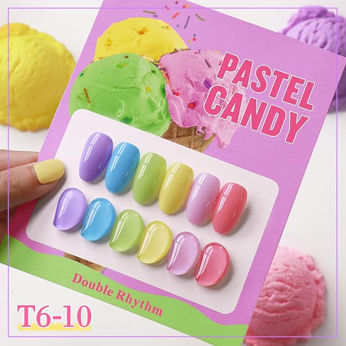 Double Rhythm 6 Pcs 15 ML Gel Polish Set Same Color Same Bottle Soak Off Gel Polish Kit Nail Art Manicure Salon DIY at Home for Women (Purple Blue Green Yellow Pink Peach-T6-10)