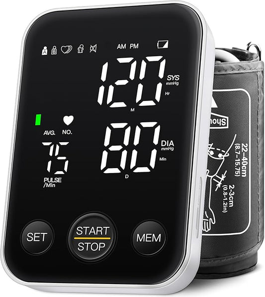 Blood Pressure Monitor Upper Arm Machine Accurate Adjustable Manual BP Cuff Kit Led Backlit Display 2 Users 240 Sets Memory Includes Storage Bag Black