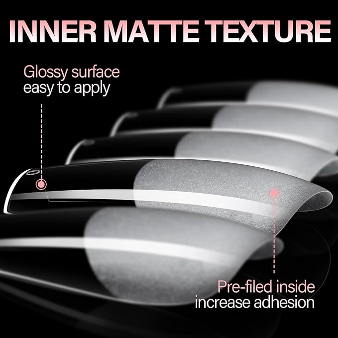 AILLSA Long Coffin Nail Tips - 240pcs Thickened Pre-shaped False Nail Tips Half Matte Nails Tips, Acrylic Fake Nails Extension for Home Salon DIY