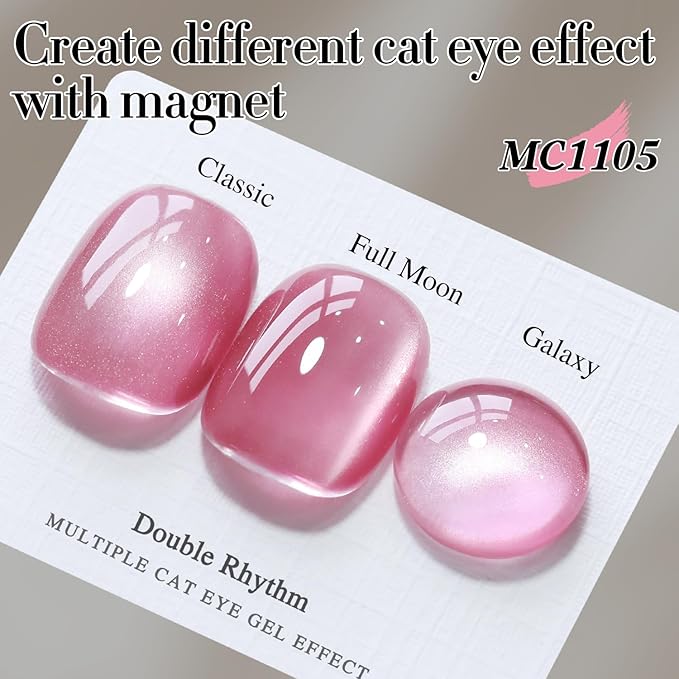 Double Rhythm Jelly Glass Cat Eye Gel Polish with Magnet 15ML Holographic Glitter Shimmer Translucent Sheer Color Magnetic Nail Polish Salon DIY at Home (Jelly Pink-MC1105)