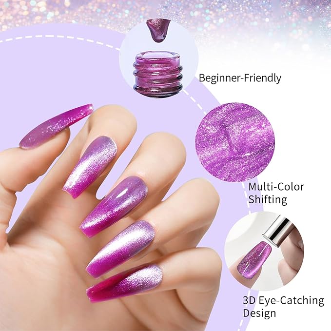 10ml Gel Cat Eye Nail Polish Kit - 18Pcs Cat Eye Magnetic Nail Polish With Magnetic Iron Rod Double Ended Nail Tool, Long-Lasting and Non-Fading Creating Fashionable Manicures