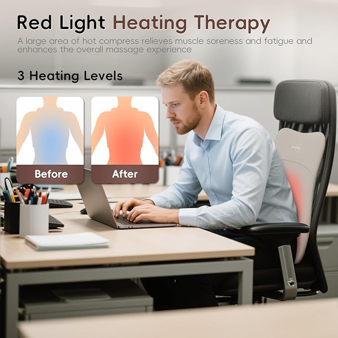 Back Massager, Ultrathin Rolling Up and Down Back Massage with Heat 4D Kneading & Red Light Therapy for Pain Relief Deep Tissue,Shoulder Massager Gift for Men Women Parents Relaxation at Car,Khaki