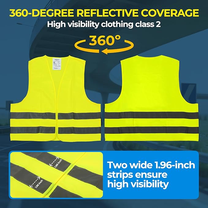 10 Pack Yellow Safety Vests, Bulk High Visibility Vest for Men / Woman(S-2XL), Adult Reflective Running Vest, Wholesale Work Vests For Construction,Running, Security,Cycling,Warehousing,Municipal