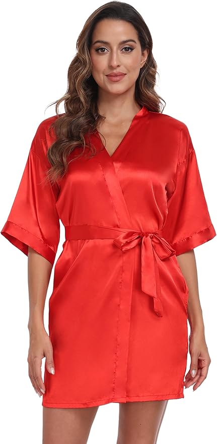 Women's Pure Short Silky Robes Bridesmaid Bride Party Satin Robes Sleepwear