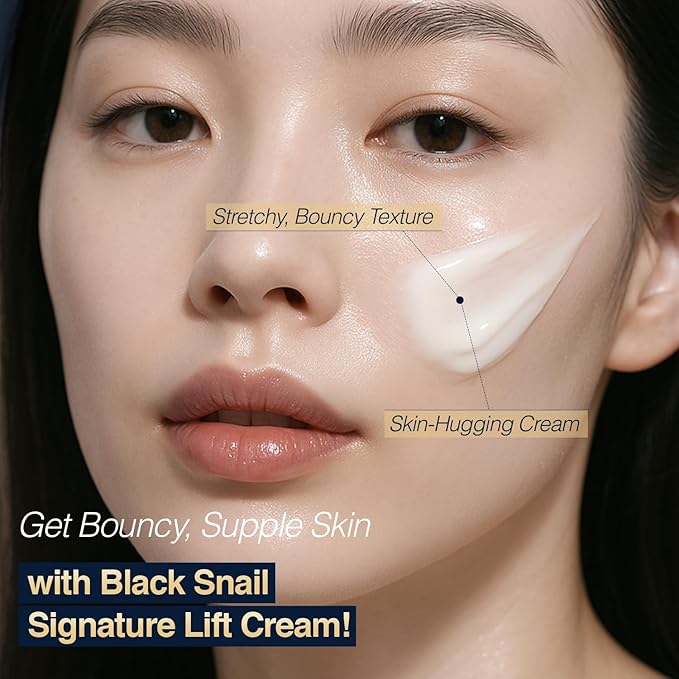 Black Snail Signature Lift Cream – Korean Skincare Firming Moisturizer with 65% Snail Mucin, Peptides & Hyaluronic Acid – Cream for Skin Texture & Elastic-Looking Finish – 1.69 fl oz (50ml)