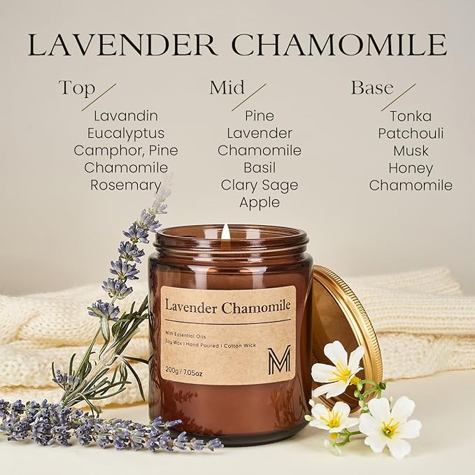 M&SENSE Lavender Chamomile Home Scented Candle for Relaxation, Gifting, Spa | 7.05oz Candle Gift for Birthday Housewarming Mother's Valentine Day