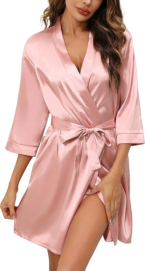 Samring Women's Bride Bridesmaids Robe Short Satin Kimono Robes for Wedding & Bridal Party Silk Bathrobes for Women
