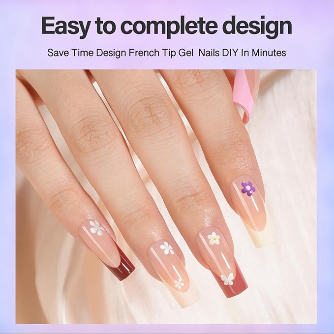 Vansiho French Gel Nails Kit - Long Square French Tip Press on Nails Kit, Nail Gel and Nail Lamp for Gift and Nail Art DIY