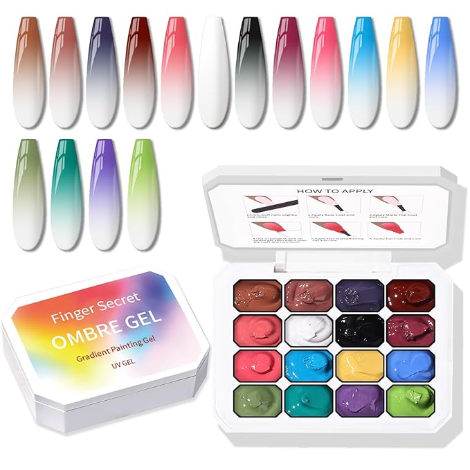 Sponge Pat Paint Nail Gel, Ombre Nails Gradient Gel Nail Blush Blooming Aura Nails Drawing Stripper Floral Painting DIY Nail Art, No Wipe, UV/LED Curing (16 Colors B)