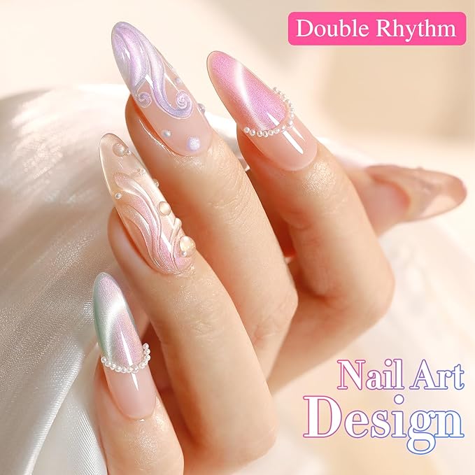 Double Rhythm 6 Colors Cat Eye Gel Polish Set Shimmer Glitter with Magnet Holographic Reflective Magnetic UV Nail Art Kit (6-Kit-50)