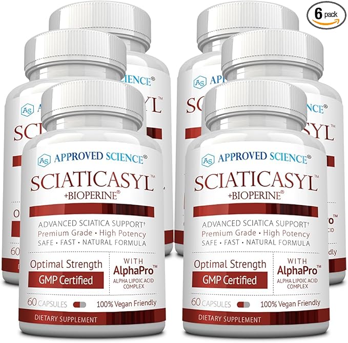 Approved Science Sciaticasyl - Optimal Sciatic Nerve Support - B Vitamins, Magnesium, Alpha-Lipoic Acid, BioPerine - Vegan - 360 Capsules