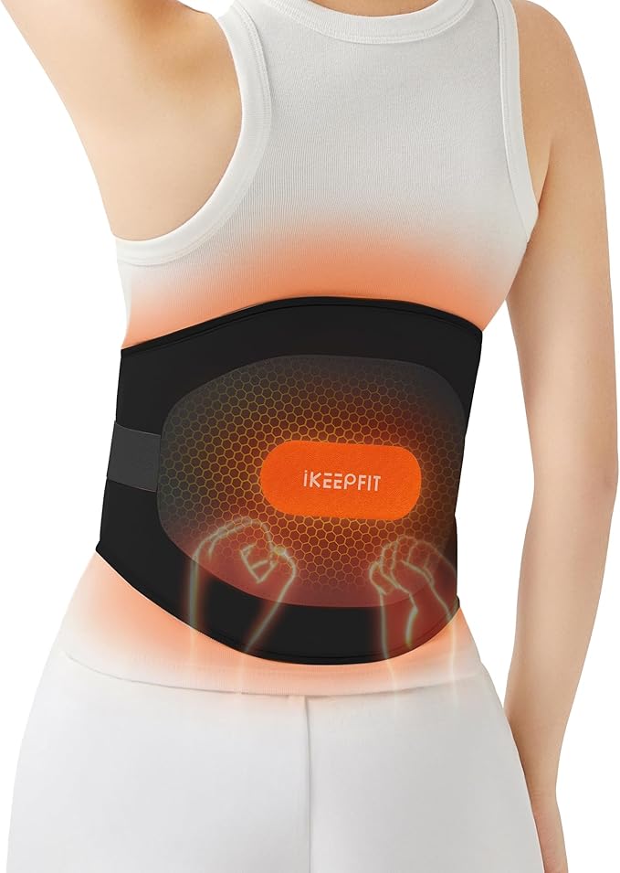 Portable Heating Pad with Massager for Back Pain Relief: MAXwarm 3.0, IKEEPFIT Electric Cordless Heat Pad for Period Cramps, Extra Large 65", 8000mAh Battery, Gift for Women Men (Black)