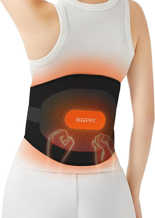 Portable Heating Pad with Massager for Back Pain Relief: MAXwarm 3.0, IKEEPFIT Electric Cordless Heat Pad for Period Cramps, Extra Large 65", 8000mAh Battery, Gift for Women Men (Black)