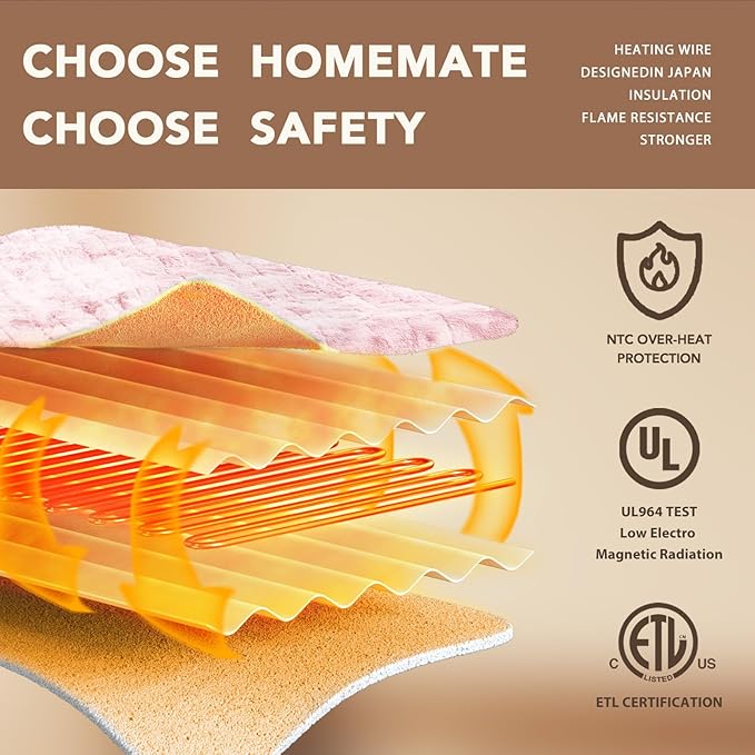 Homemate Electric Heated Blanket Full Size - 72"x84" Heating Blanket Full Size 1/2/4/6/8 Hours Auto-Off 10 Heat Level Over-Heat Protection Luxury Faux Fur Sherpa ETL Certification