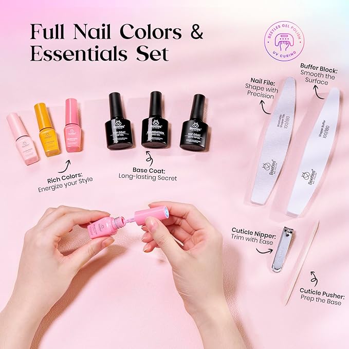 Beetles Gel Nail Polish Set, 25 Colors Color Dairy Polish Kit, Nude Black Brown Red Color Gel Nails with Base Coat Glossy & Matte Top Coat Colorful Bottles UV Led Soak Off Gifts for Women