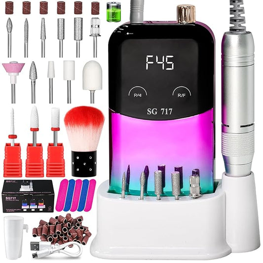 LIMEGIRL Professional Electric Nail File Drill Bits Kit 45000RPM for Acrylic Toenail Machine Clippers with 14 Drill Bit Gradient Green Portable Rechargeable Cordless