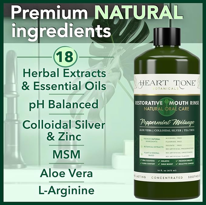 Nano Silver Mouthwash | All Natural | Adult Restorative Mouth Rinse | Aloe Vera, Colloidal Silver, & Tea Tree | Complete Oral Care & Fresh Breath | Fluoride, GMO, & Alcohol Free