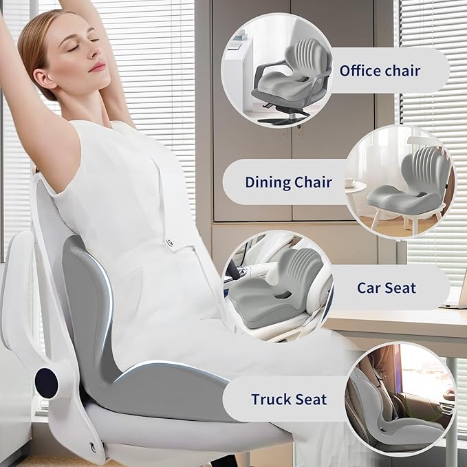 Lotarrotta Ergonomic Seat Cushion with Lumbar Support, Multi - Purpose Orthopedic Seat Pillow for Office Chair, Car, Dining Chair, Truck, Relief for Back, Hip, Leg Pain