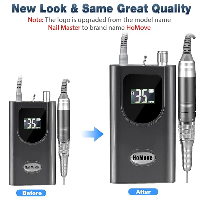 Professional Nail Drill Machine, HoMove 35000RPM Portable Nail Drills, Rechargeable Efile Nails Drill, Low Heat Electric Nail File for Acrylic Gel Nails（Grey）
