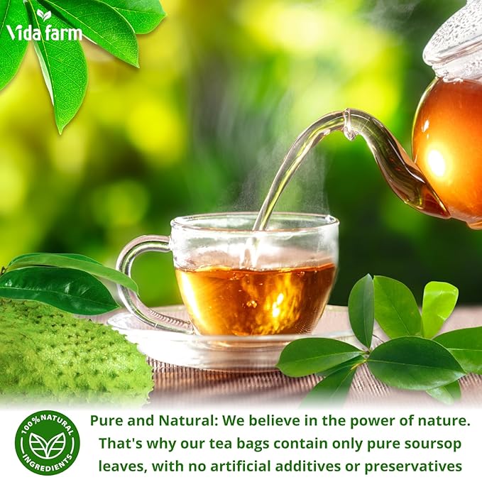 VIDA FARM 100 Soursop Tea Bags, 100% Natural Pure Soursop Graviola Leaves Tea Bags, Pleasant Taste, Natural Flavor, Caffeine Free, Guanabana Leaves Guyabano Tea