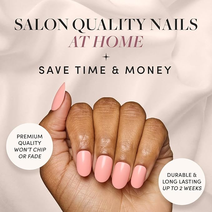 Glamnetic Press On Nails - Peach Coral | Short Round Orange Fake Nails with Glossy Finish, Salon Quality | 15 Sizes - 30 Nail Kit with Glue